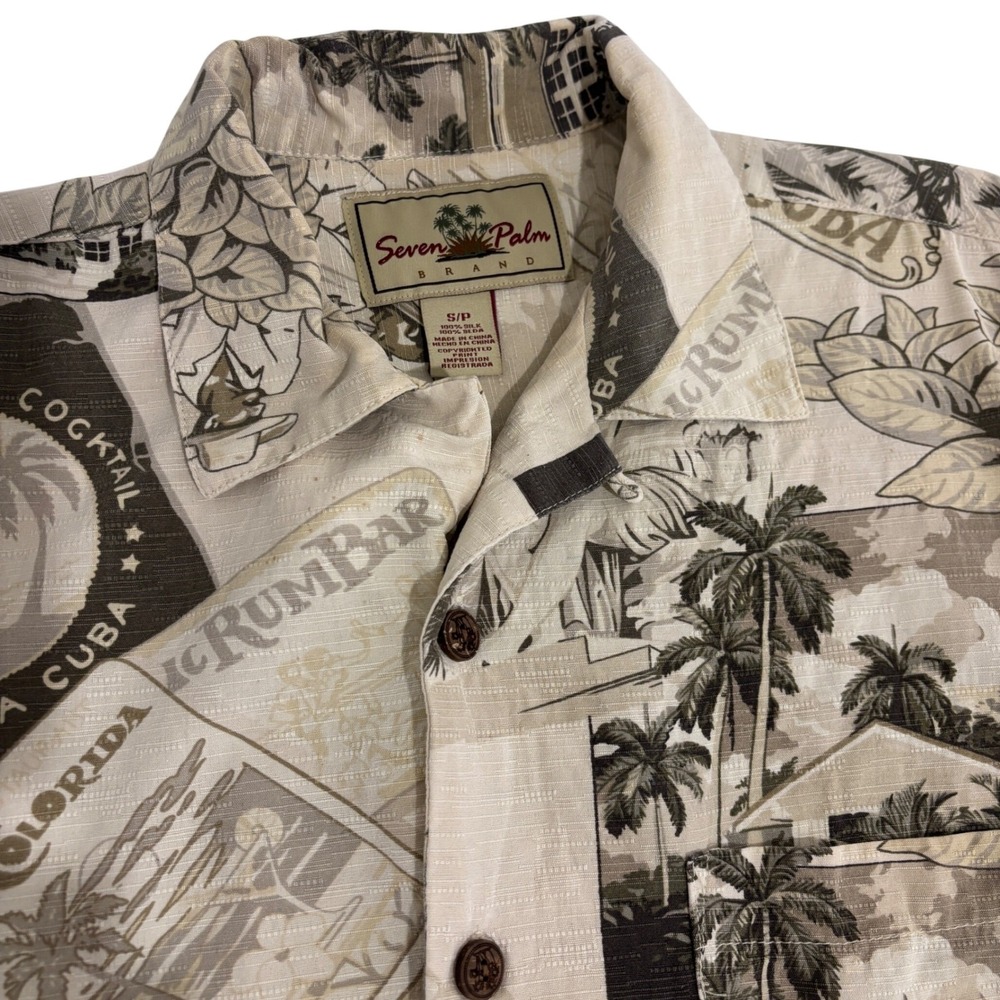 Seven Palm Silk Tropical Camp Shirt Men S Beige Short Sleeve Relaxed Fit Resort - Picture 9 of 10